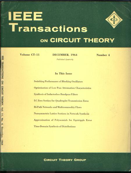 Item #C810917 IEEE Transactions on circuit theory December 1964 vol CT-11 no 4. IEEE Transactions on circuit theory December 1964 vol CT-11 no 4.