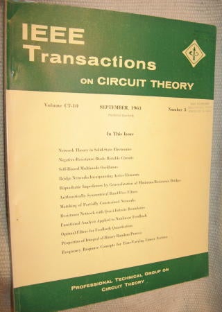 Item #C810941 IEEE Transactions on Circuit Theory volume CT-10 Number 3 - September, 1963. IEEE Transactions on Circuit Theory / IRE.
