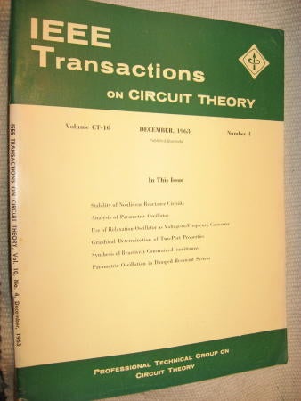 Item #C810942 IEEE Transactions on Circuit Theory volume CT-10 Number 4 - December, 1963. IEEE Transactions on Circuit Theory / IRE.