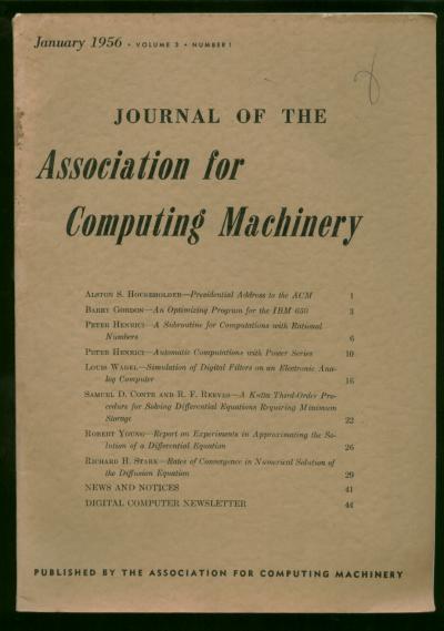 Item #C811021 Journal of the Association for Computing Machinery, January 1956, volume 3 number 1. Digital Computer Newsletter, Journal of the Association for Computing Machinery.
