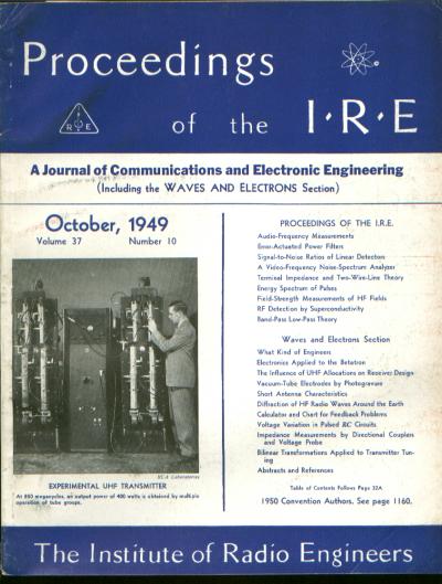Item #C811029 Proceedings of the IRE volume 37 number 10, October 1949. Institute of Radio Engineers.