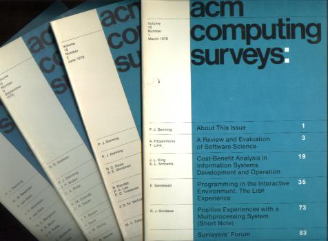 Item #C811102 ACM Computing Surveys 1978 full year, 4 individual issues, Volume 10 nos. 1 - 4, March, June, September, December 1978. Association for Computing Machinery ACM Computing Surveys 1978.