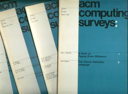 Item #C811115 ACM Computing Surveys volume 4, nos. 1 - 4, 1972 complete year, four individual issues -- vol 4 no 1 March 1972, vol 4 no 2 June 1972; vol 4 no 3 September 1972, vol 4 no 4 December 1972. ACM Computing Surveys Association for Computing Machinery ACM.