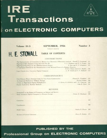 Item #H8127 IRE Transactions on Electronic Computers September 1956, Volume EC-5 number 3. IRE Transactions on Electronic Computers.