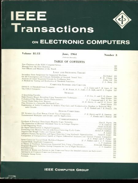 Item #K6265 IEEE Transactions on Electronic Computers June 1964, Volume EC-13 number 3; IRE Transactions on Electronic Computers. IEEE Transactions on Electronic Computers IRE.