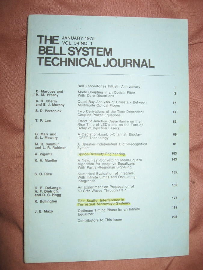 Item #K6304 The Bell System Technical Journal volume 54 no. 1, January 1975. AT&T BSTJ.