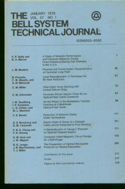 Item #M467 The Bell System Technical Journal vol 57 no. 1, January 1978. The Bell System...