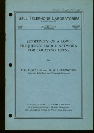 Item #M508 Sensitivity of a low-frequency Bridge Network for locating Opens, Bell Telephone...