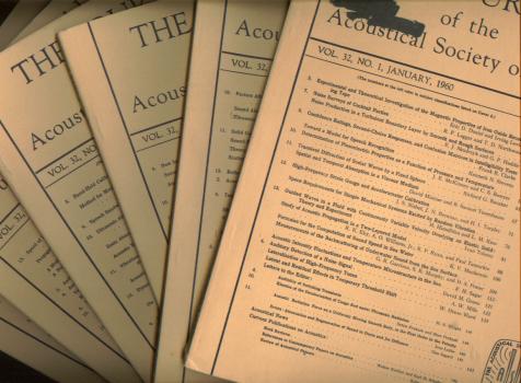 Item #M594 1960 lot of 6 issues The Journal of the Acoustical Society of America, volume 32, January; February; April; May; June; July 1960, 6 issues. Acoustical Society of America.