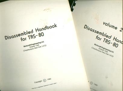 Item #M621 Disassembled Handbook for TRS-80, volumes I and 2; disassembled source and object code, disassembler. Robert Richardson, ltd Richcraft Engineering.
