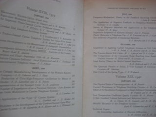 Bell System Technical Journal, Tables of Contents and Cumulative Index, volumes XI-XX, 1932-1941; AND, volumes XXI XXX, 1942 - 1951