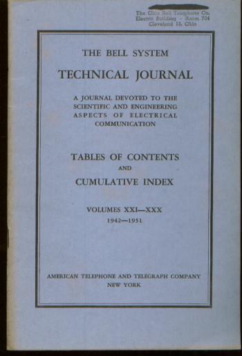Item #M700 Bell System Technical Journal, Tables of Contents and Cumulative Index, volumes XXI XXX, 1942 - 1951. BSTJ.