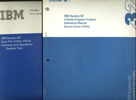 Item #M717 IBM System/32 Data File Utility (DFU) Facilites and Operations, Student Text; TOGETHER WITH, one of the recommended manuals for self-study, the IBM System/32 Utilities Program Product Reference Manual, Source Entry Utility. IBM.