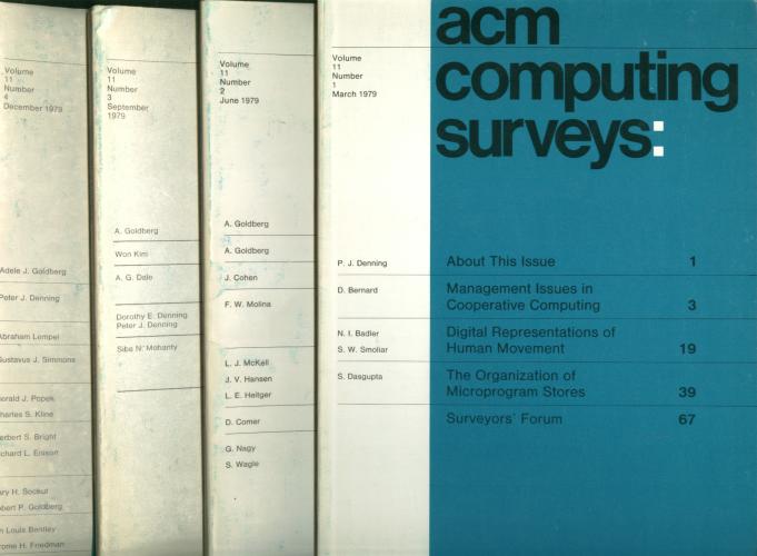Item #M889 ACM Computing Surveys complete year 1979, four individual issues, March, June, September, December, volume 11 nos. 1 through 4 inclusive. var ACM.