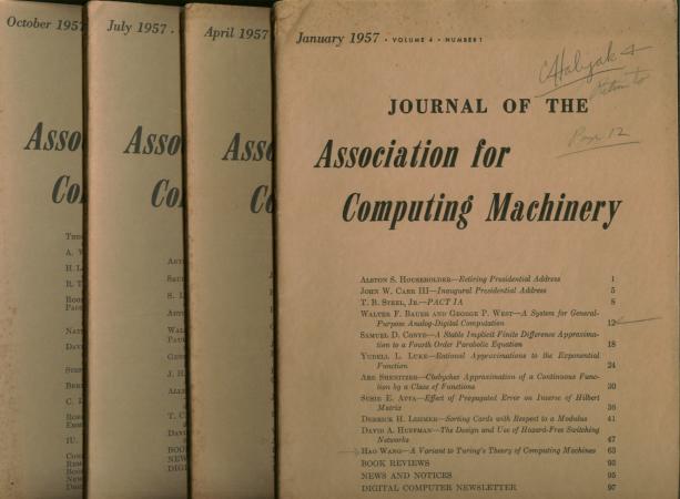 Item #M911 The Logic of Automata, parts I and II, plus more, in, Journal of the Association for Computing Machinery, 4 individual issues, complete year 1957. Arthur W. Burks, Hao Wang, JACM.