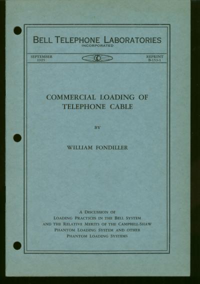 Item #M942 Commercial Loading of Telephone Cable - a discussion of loading practice in the Bell System and the relative merits of the Campbell-Shaw Phantom Loading System and other phantom loading systems. William Fondiller.
