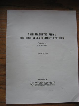 Item #R210 Thin Magnetic Films for High Speed Memory Systems, august 20, 1963, separate printing,...