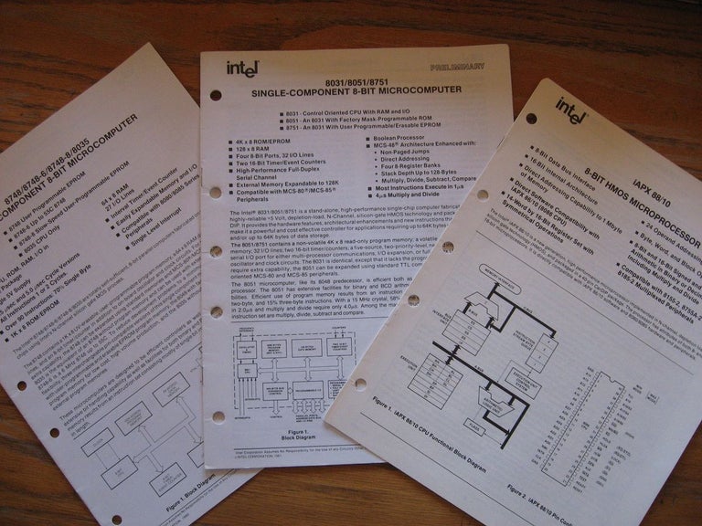Item #R212 3 booklets, 2 marked Preliminary; 8-Bit HMOS Microprocessor; 8031/8051/8751 SIngle-Component 8-Bit Microcomputer; 8748/8748-6/-8/8035 Single Component 8-Bit Microcomputer. preliminary etc Intel.