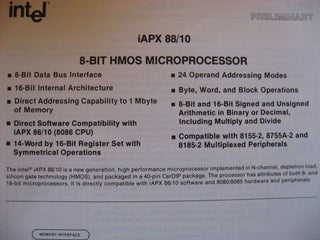 3 booklets, 2 marked Preliminary; 8-Bit HMOS Microprocessor; 8031/8051/8751 SIngle-Component 8-Bit Microcomputer; 8748/8748-6/-8/8035 Single Component 8-Bit Microcomputer