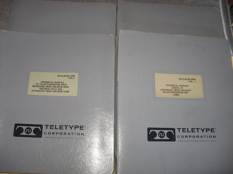 Item #R217 4 technical manuals in binders, Teletypewriter sets Keyboard Send-Receive, Automatic Send-receive, technical manuals 32, 33, model 35. Teletype Corporation.