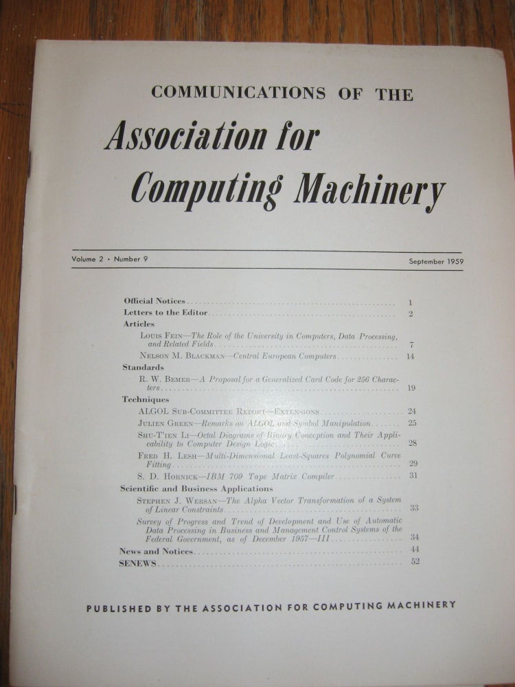 Item #R262 PAPAC-00, A Do-It-Yourself Paper Computer, in, Communications of the ACM, September 1959. Rollin Mayer.