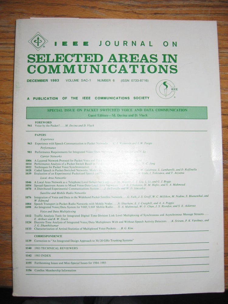 Item #R287 IEEE Journal on Selected Areas in Communications, Volume SAC-1 no. 6, December 1983 - Special issue on Packet Switched Voice and Data communication. IEEE var.