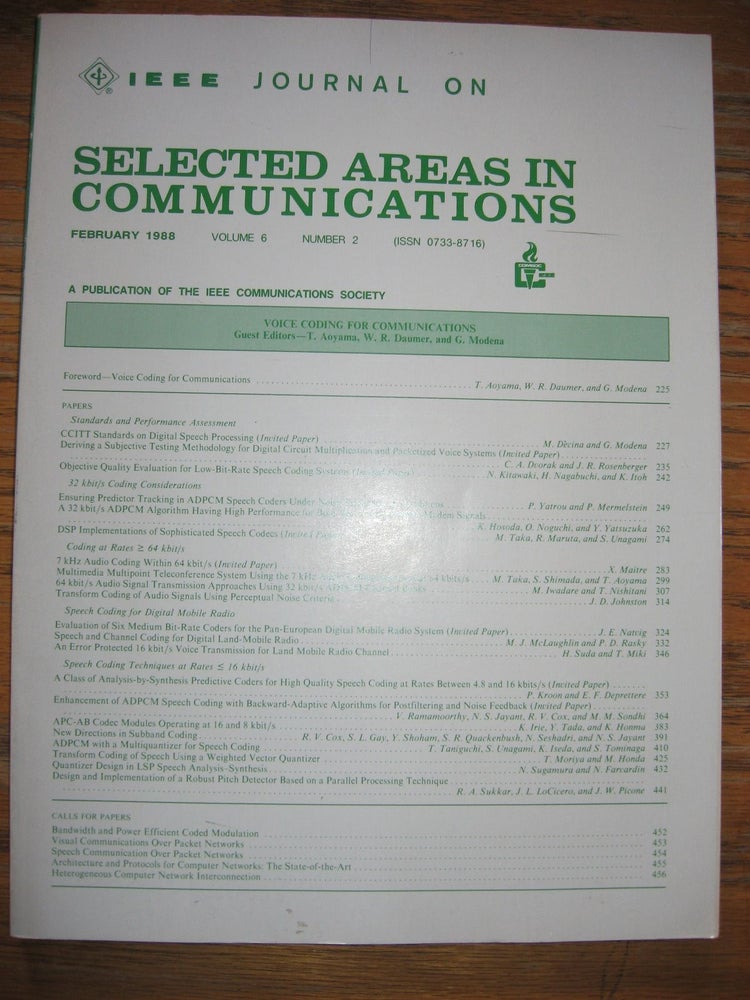 Item #R288 Journal on Selected Areas in Communications, February 1988, volume 6, number 2 -- Special Issue on Voice Coding for Communications. var. IEEE.