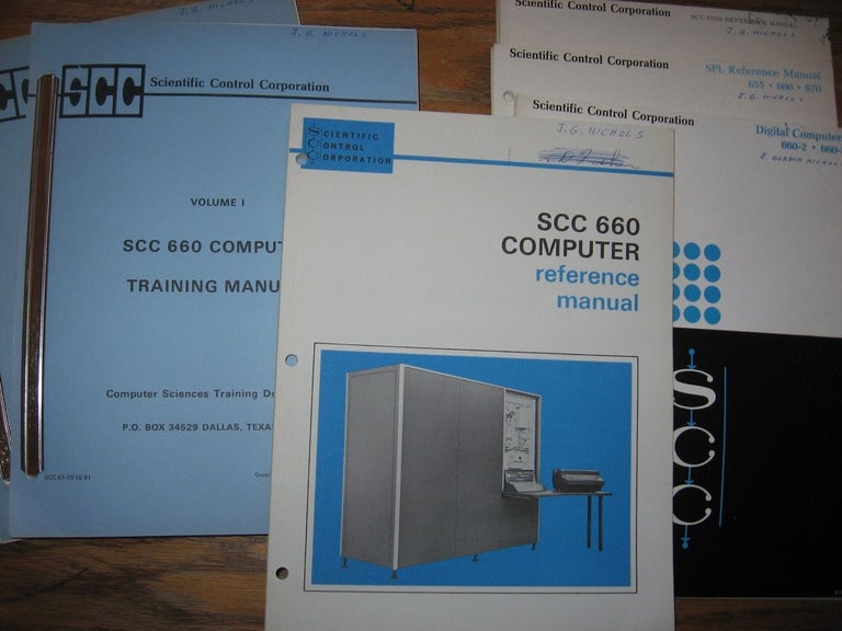 Item #R303 Six (6) SCC 660 Computer reference manuals, see list; Spl ref. manual 655R, 2 volume training manuals 660; etc. SCC Scientific Control Corporation.