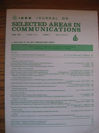 Item #R367 Special Issue on Portable and Mobile Communications, June 1987, Vol. SAC-5, number 5....