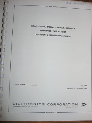 Operation and Maintenance Manual, models 4566A, B4566A, 4566ALCR, B4566ALLCR