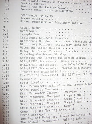 Reality by Microdata, Screenpro Programming Manual, september 1979