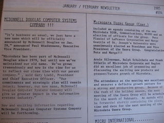 2 newsletters, January-February 1985, and June-July 1985 (Philadelphia Branch) one announcing Microdata/McDonnell Douglas