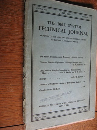 Item #R494 Bell System Technical Journal volume XXI no. 1 June 1942 , complete separate issue....