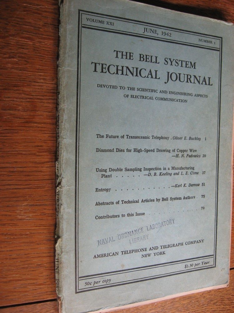 Item #R494 Bell System Technical Journal volume XXI no. 1 June 1942 , complete separate issue. Bell System Technical Journal volume XXI no. 1 June 1942 / vol 21.