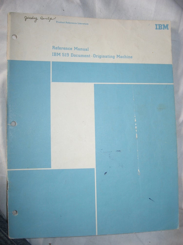 Item #R556 Contents include, Introd. to data processing; Problems and solutios -- reproducing; gangpunching; detail printing and adding; selective list of error cards, card punching and card selection; payroll check and earnings etc; Introduction to Tape Records, updating a tape file. IBM.