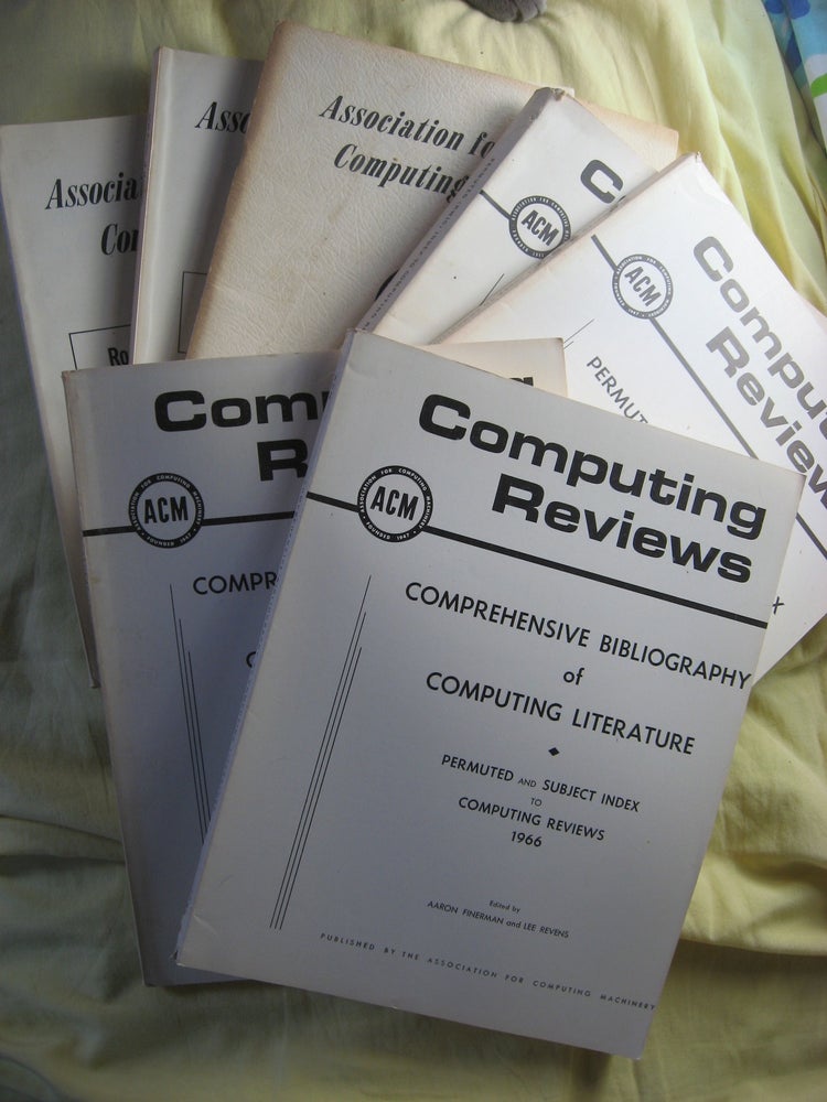 Item #R580 7 volumes of ACM incl. 2 Comprehensive Bibliography of Computing Literature; 2 Permuted (Kwic) Index to Computing Reviews; and 3 Roster of Members. Association for Computing Machinery, var.